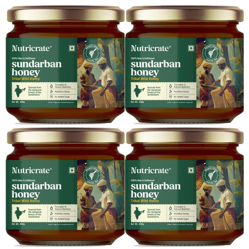 Image of Nutricrate Sundarban Raw Honey -450 GM | 100% Pure Organic Natural Honey from Sundarbans | Unprocessed Unfiltered No Added Sugar | Rich Taste Healthy Daily Use Superfood Nutrients | Pack of 2
