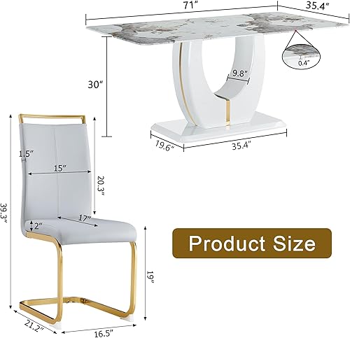 Miniatura 166 de JUFU Juego de Mesa de Comedor para 6, Mesa de Mármol Sintético y Juego de Sillas de 6, Juego de Mesa de Comedor Moderno para 6, Juego de Mesa de
