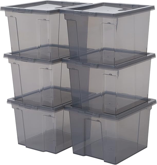 Iris Ohyama, Set of 6, Storage boxes, 10 L, with lid, stackable, garage, bedroom, living room - Useful Storage Box USB-SP - Grey