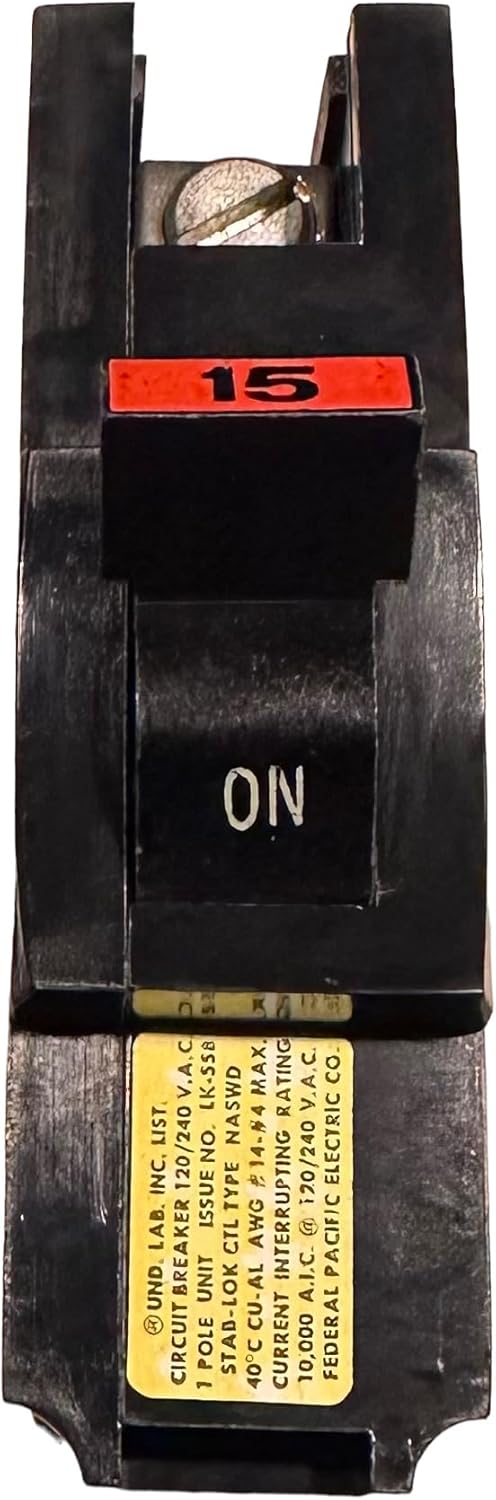 1- FEDERAL PACIFIC FPE NA115 15A 120V 1P thick style 15AMP STAB-LOK NA15 RED OR BLACK HANDLE