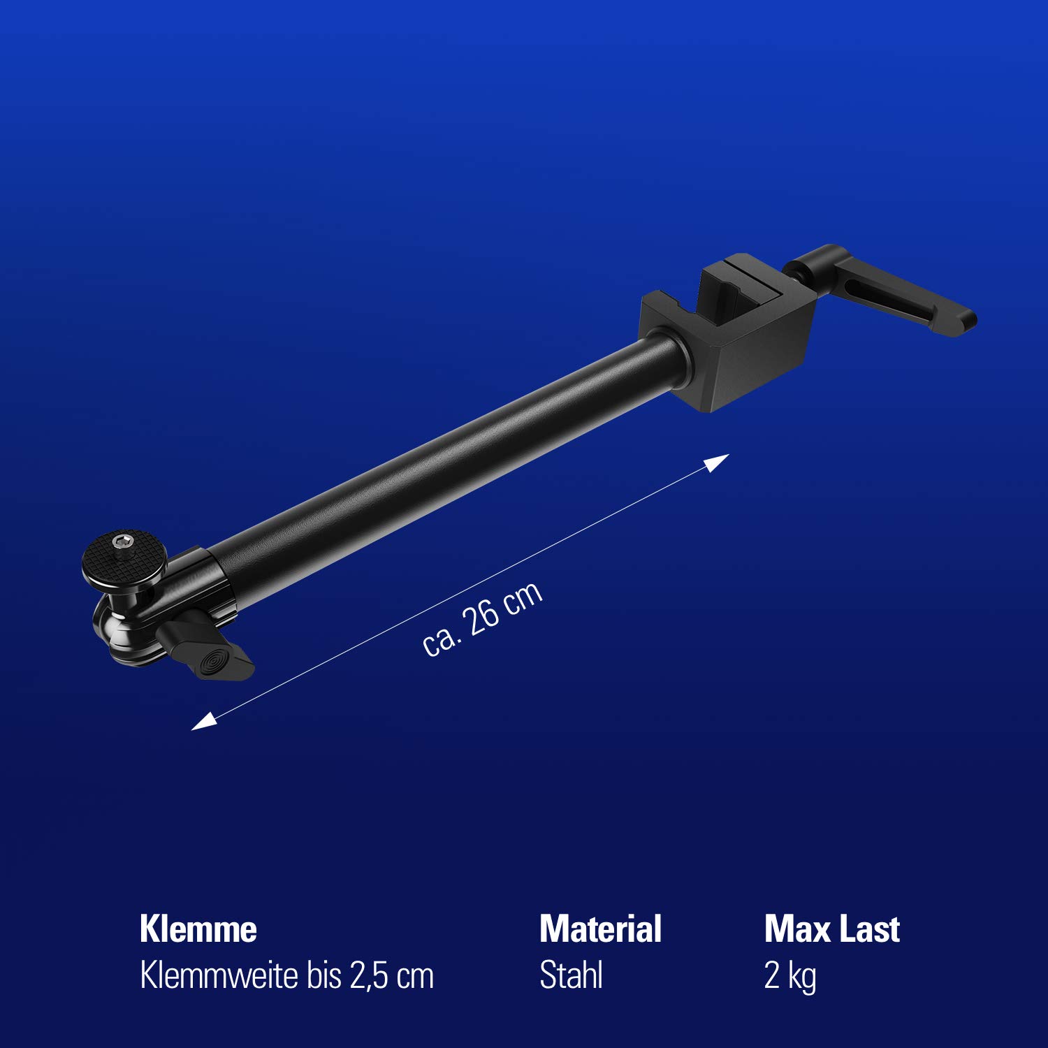 Elgato Solid Arm, Haltearm mit gepolsterter Klemme | Klemmt horizontal an Master Mount, Kugelkopf mit 1/4-Zoll-Gewinde, Stahl und Hartverbundstoff