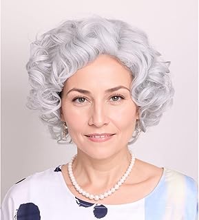 Old Lady Granny Silver White Curly Wig 100 Days of School (Silver White Curly)