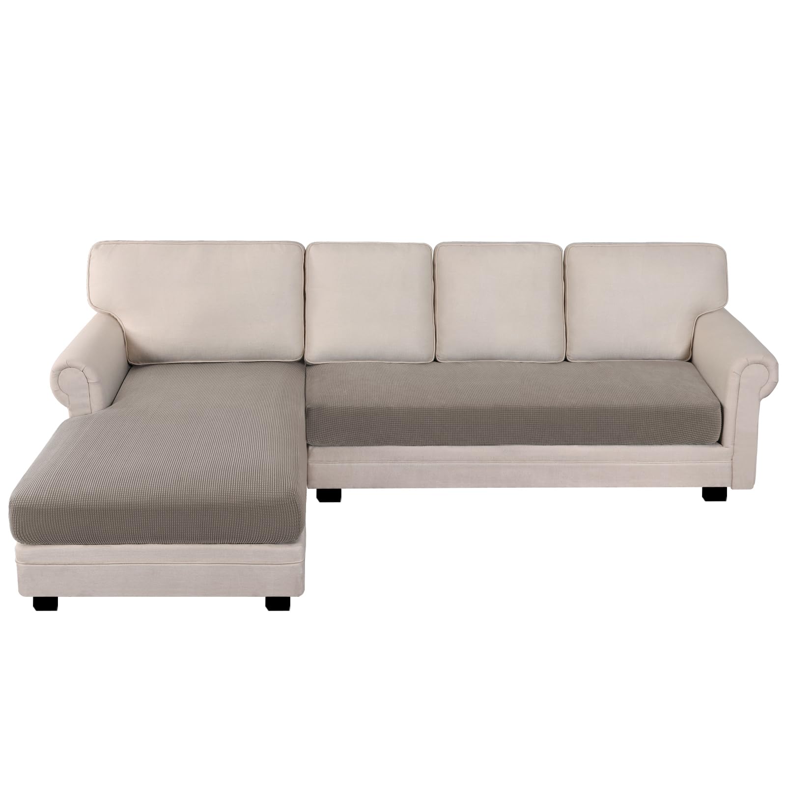 Bellahills Taupe Sectional Sofa Covers Sofa Seat Cushion Covers L Shape Separate Cushion Couch Chaise Cover For Sectional Sofa (Chaise + 3 Seater, )