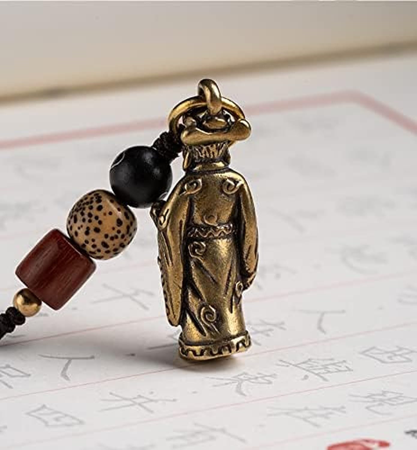 Decorazione in Ottone per Acquario, Piccola Statuetta Fortuna Portafortuna, Portachiavi Auto con Cordino Intrecciato a Mano, Ciondolo Personalizzato per Zaino,
