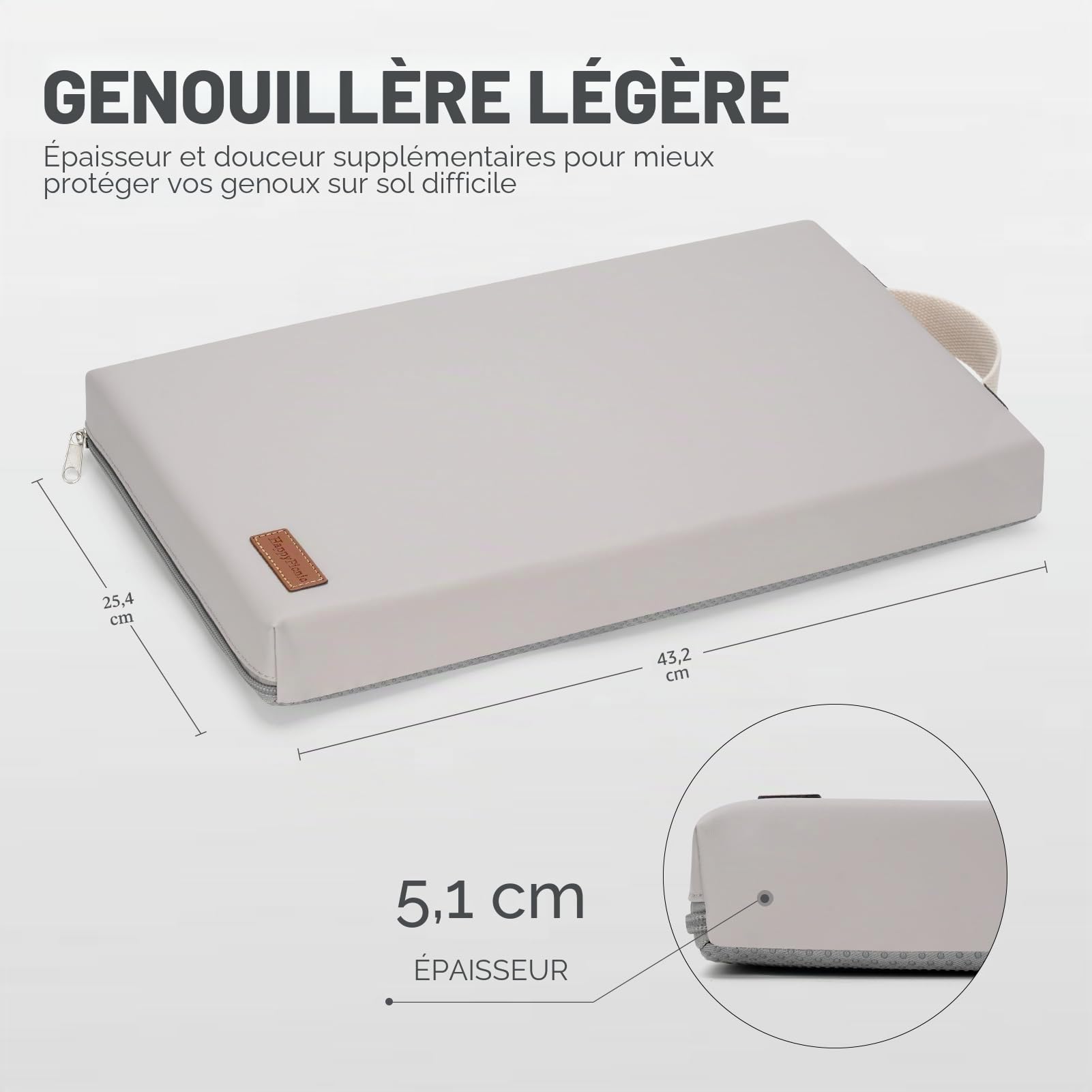 HappyPicnic Tapis à genoux de jardin imperméable – Tapis à genoux en mousse souple de 5,1 cm d'épaisseur pour jardiniers avec poignée et housse amovible, support de genou pour le bain, gris