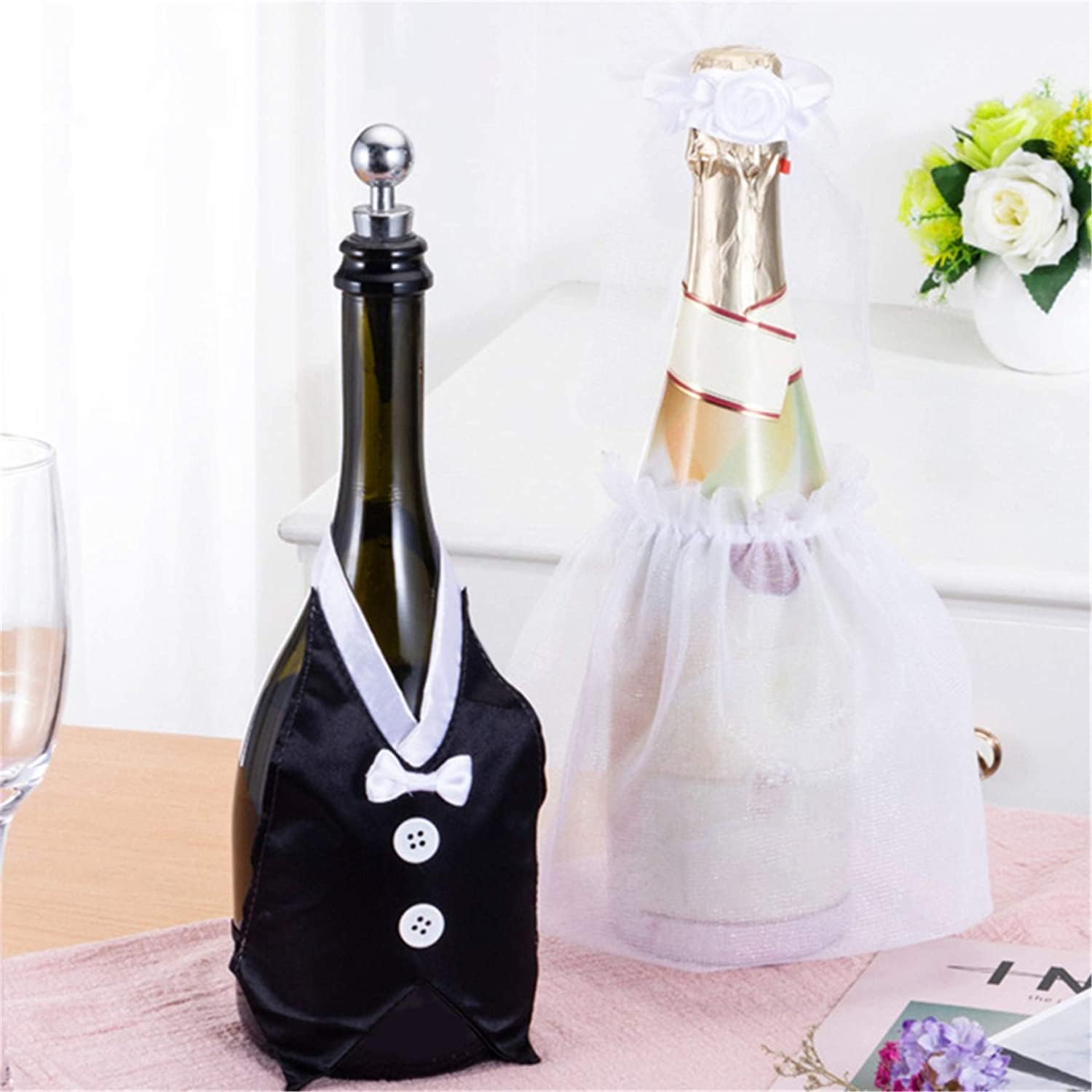 Htppzjr 1 Set Bride and Groom Wine Bottle Covers Wine