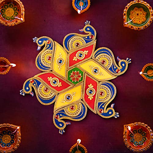 Tarini Gallery Floor Rangoli Acrylic Handcrafted Indian Traditional Home Décor for Diwali Festival Wedding Party Wall Interior Decoration and Gifting Size-12 (6 Peacock) - Image 2