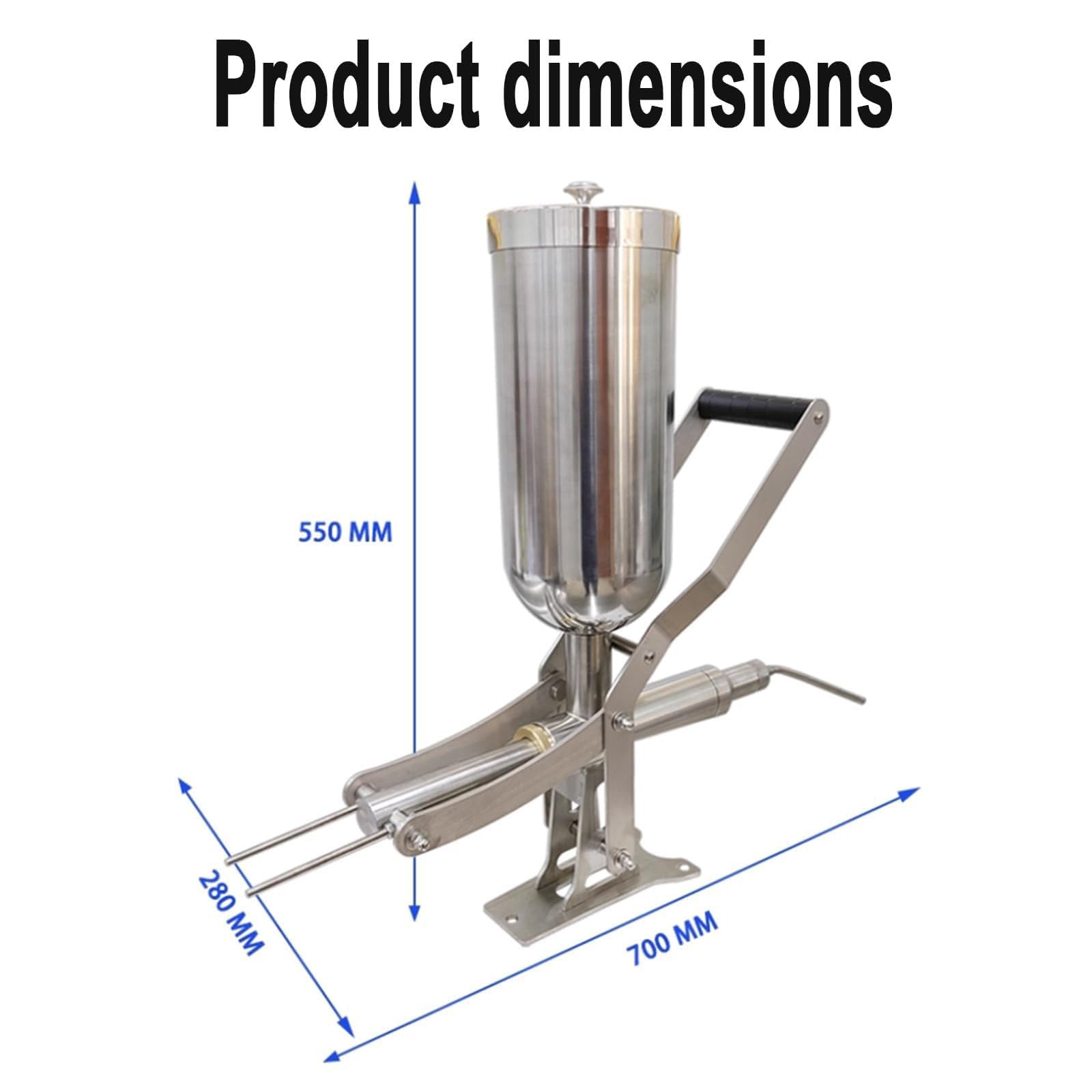 Esta máquina Manual para Rellenar donas, de Acero Inoxidable de 5 litros con Dos boquillas y precisión de 1 g, es Ideal para cocinas y restaurantes.
