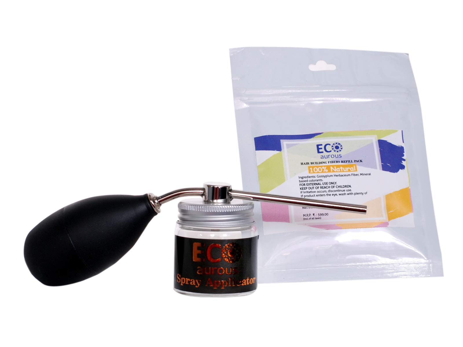 Eco Aurous Volume Control Mist,hair Building Fiber Pouch Pack With Spray Applicator (Choose Variant) (Pack of 3 Black 27g)