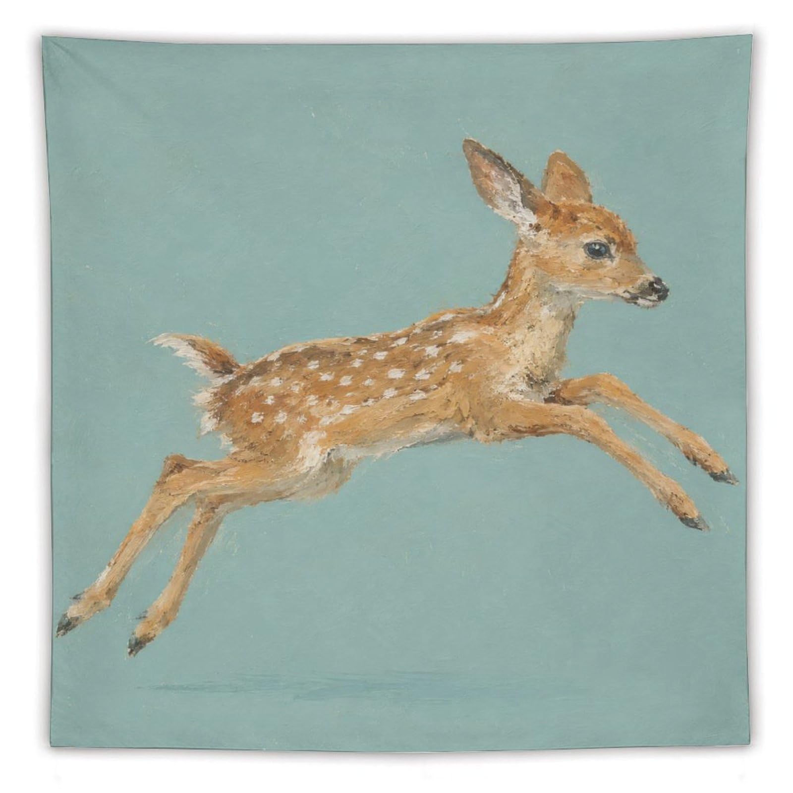 W7C8U2X3 Leaping Fawn Wall Tapestry, Realistic Illustration, Living Room