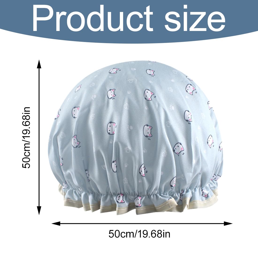 Double Layer Shower Cap for Women 2 Pack Elastic Band Reusable Shower Cap for Hair Waterproof Plastic Shower Cap with Ruffles Covering Ears - Image 2