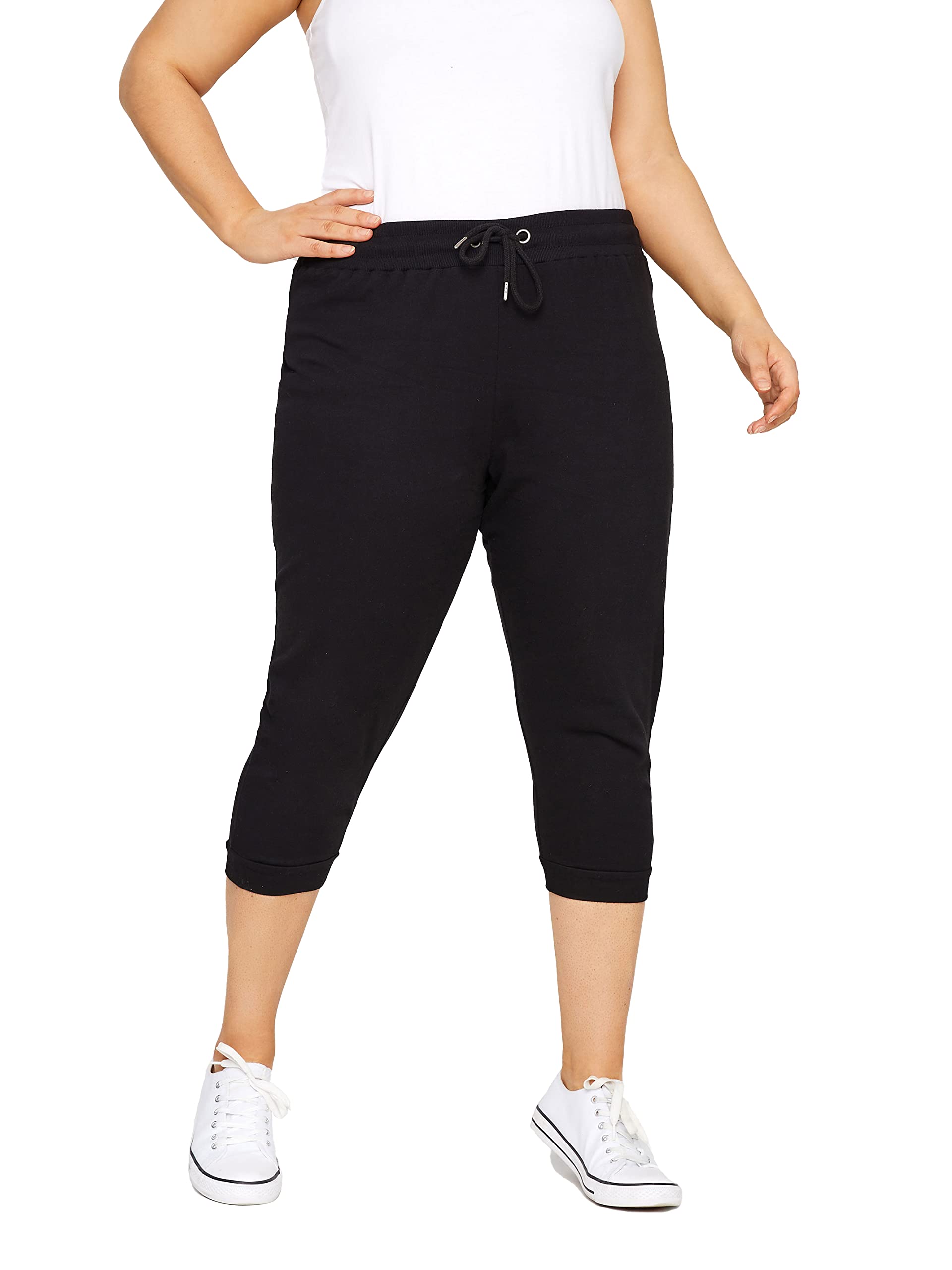 Yours Curve Cropped Stretch Joggers - Women's - Plus Size Curve Black