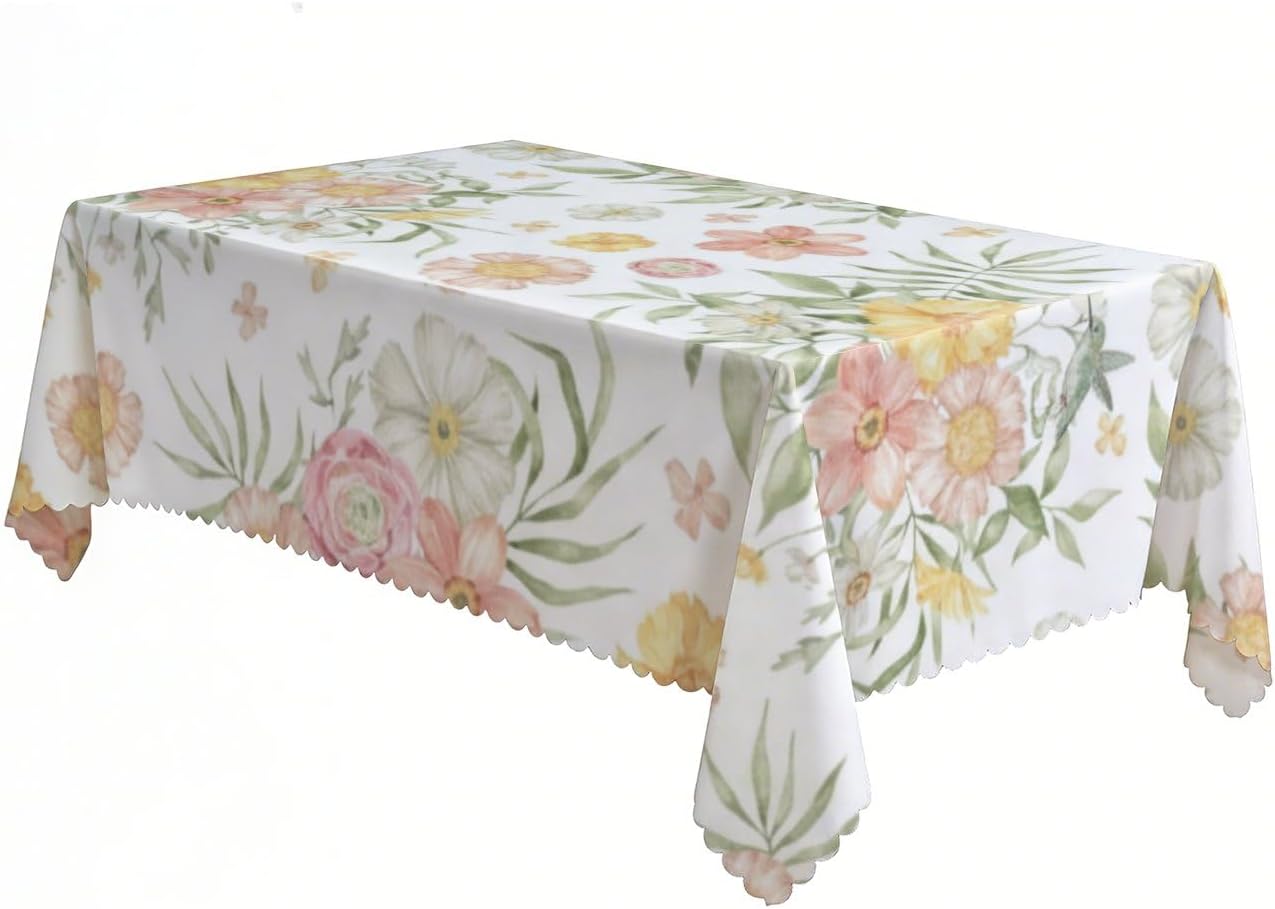 Colourful Floral Patterns Table Cloths 60x120 in, Wrinkle Free Fun Dinner Table Cover, Party Supplies and Decorations Coastal Tablecloth for Everyday Picnic Happy Birthday Cover