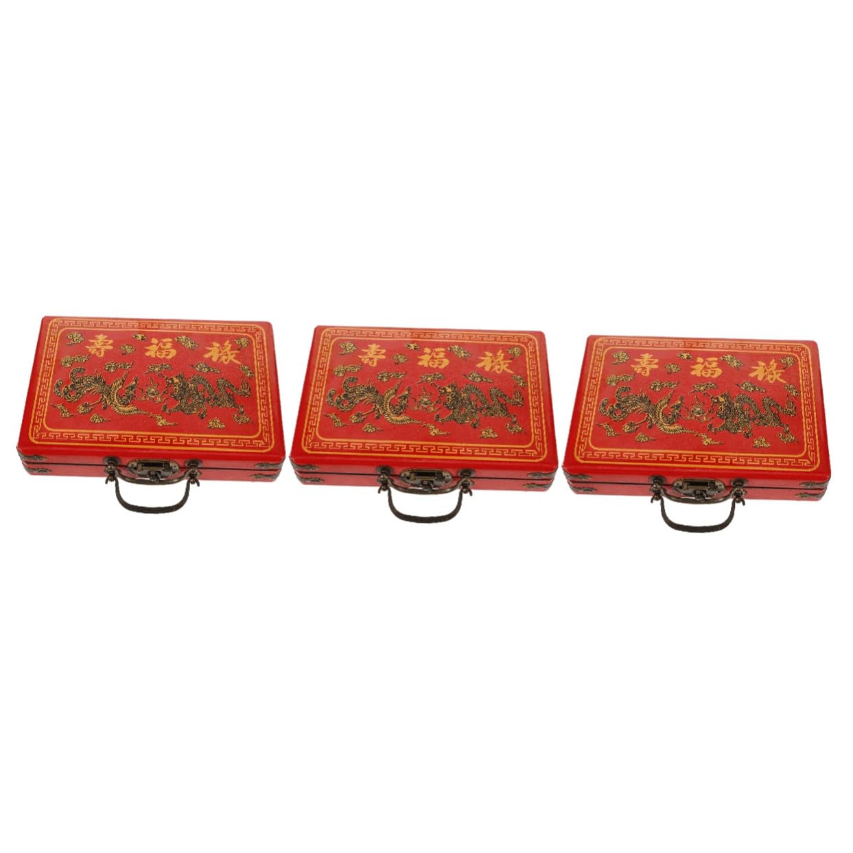 STOBAZA 3 Pièces Boîte de Mahjong Chinois en Panneau de Densité Rouge