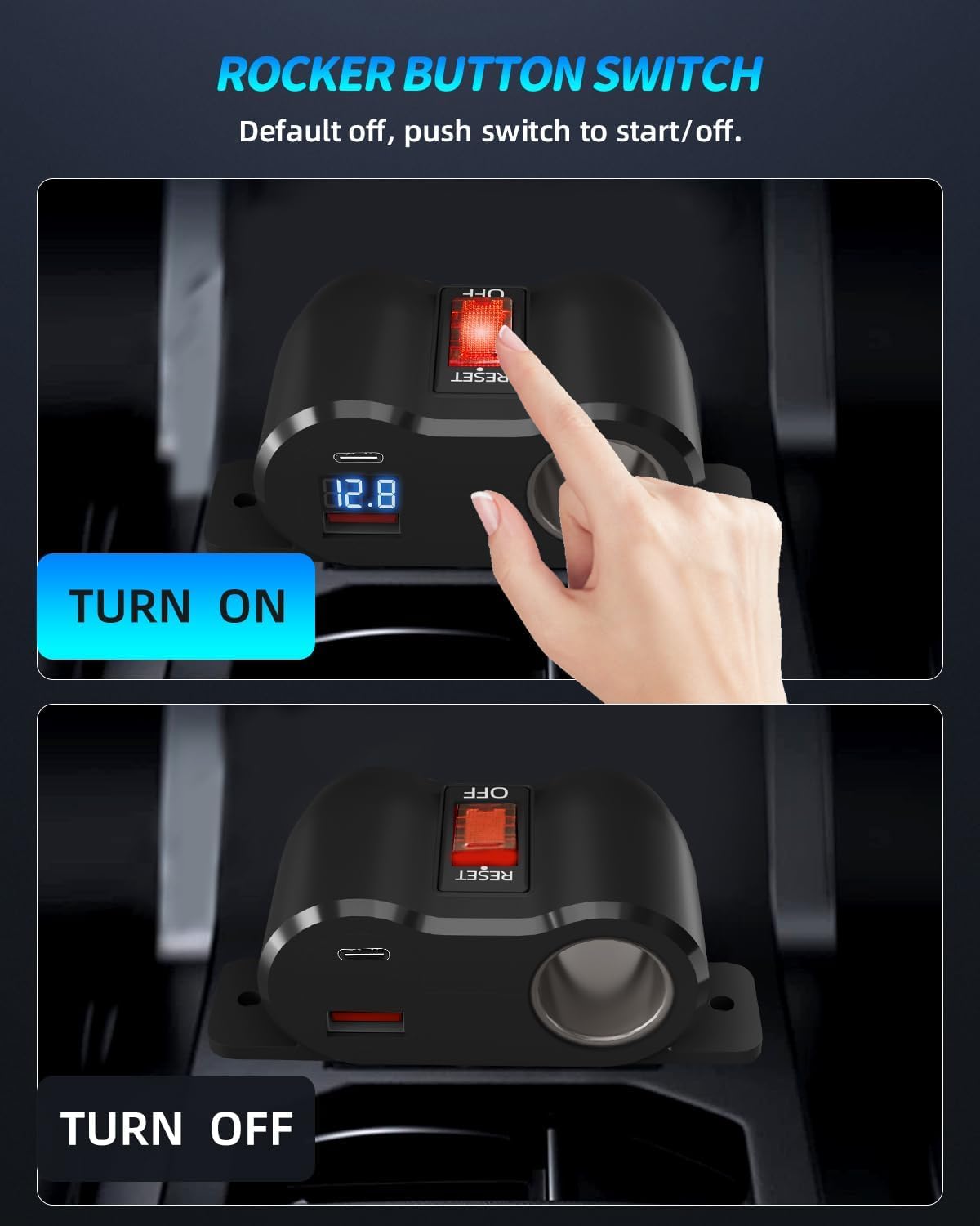 2PCS 120W QC3.0 &PD3.0 Outlet Cigarette Lighter Socket Splitter with LED Voltmeter/Rocker, 12V Car Charger Power Adapter Replacement Plug Female for RV Marine Boat Motorcycle Truck ATV UTV(3*10A Fuse)