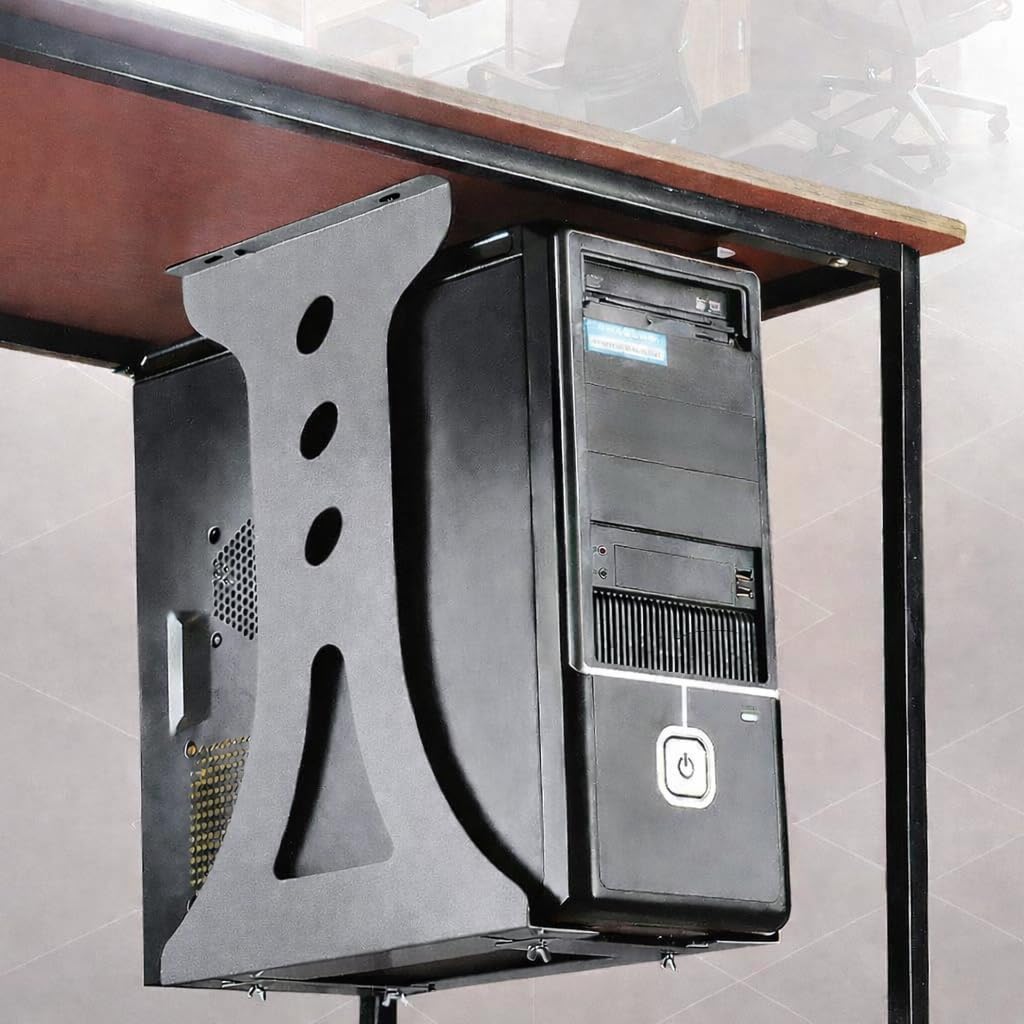 587839 Under Table Computer Tower Stand CPU Holder Under Desk Mount Suspension Chassis Bracket Support Wall Mount Desktop Host Support Adjustable Wall PC Mount CPU Stand - Grey-image-16