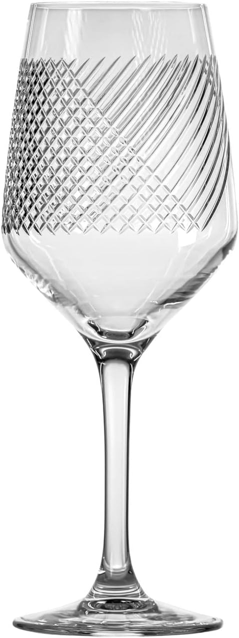 Rolf Glass Bourbon Street 10.75oz White Wine Stemmed Wine Glass Set of 4 | Lead-free Glassware | Diamond-Wheel Engraved and Polished | Classically Modern Designs | Made in the USA