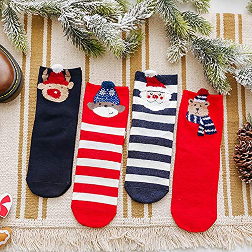 Image of 8 Pack Women Xmas Holiday Socks, Winter Warm Soft Cotton Knit Stretchy Slipper Crew Bulk Socks Set for Females Girls