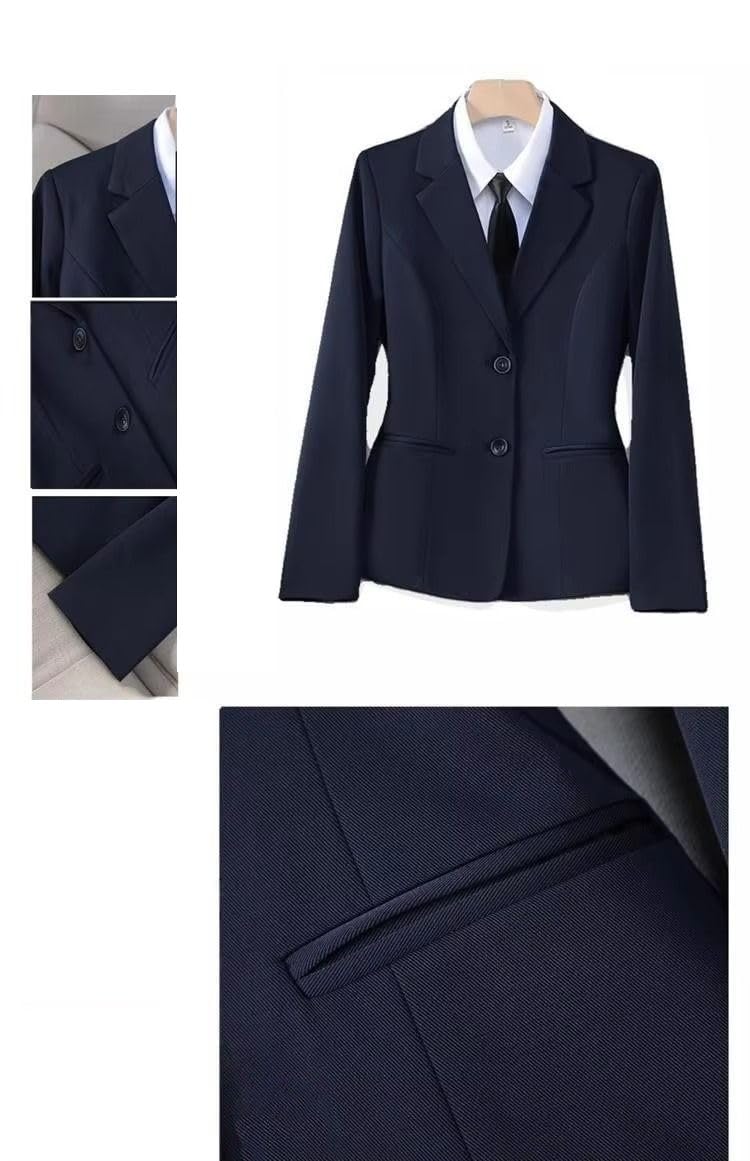 GUOYUXIAO Giacca Blazer Professionale per Carriera da Donna, Revers a L, Giacca Nera a Maniche Lunghe