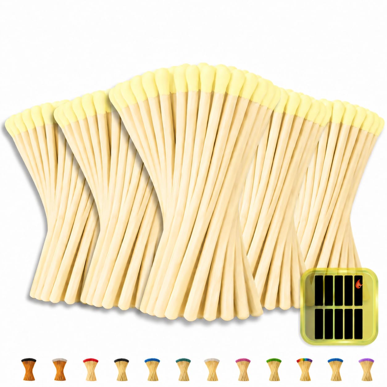 500 Count - 3" Long Yellow Color Matches | Three Inch Coloful Loose Wooden Safety Match Sticks for Candle Display | Refill Decorative Jar Holder Bottle | Striker Included