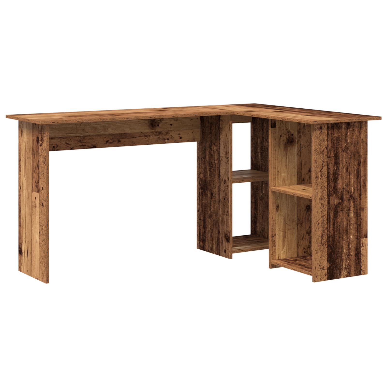 Scrivania per computer a forma di L con effetto legno antico e 3 ripiani integrati, scrivania per casa e ufficio, 120 cm x 75 cm, in robusto legno, postazione di lavoro ergonomica