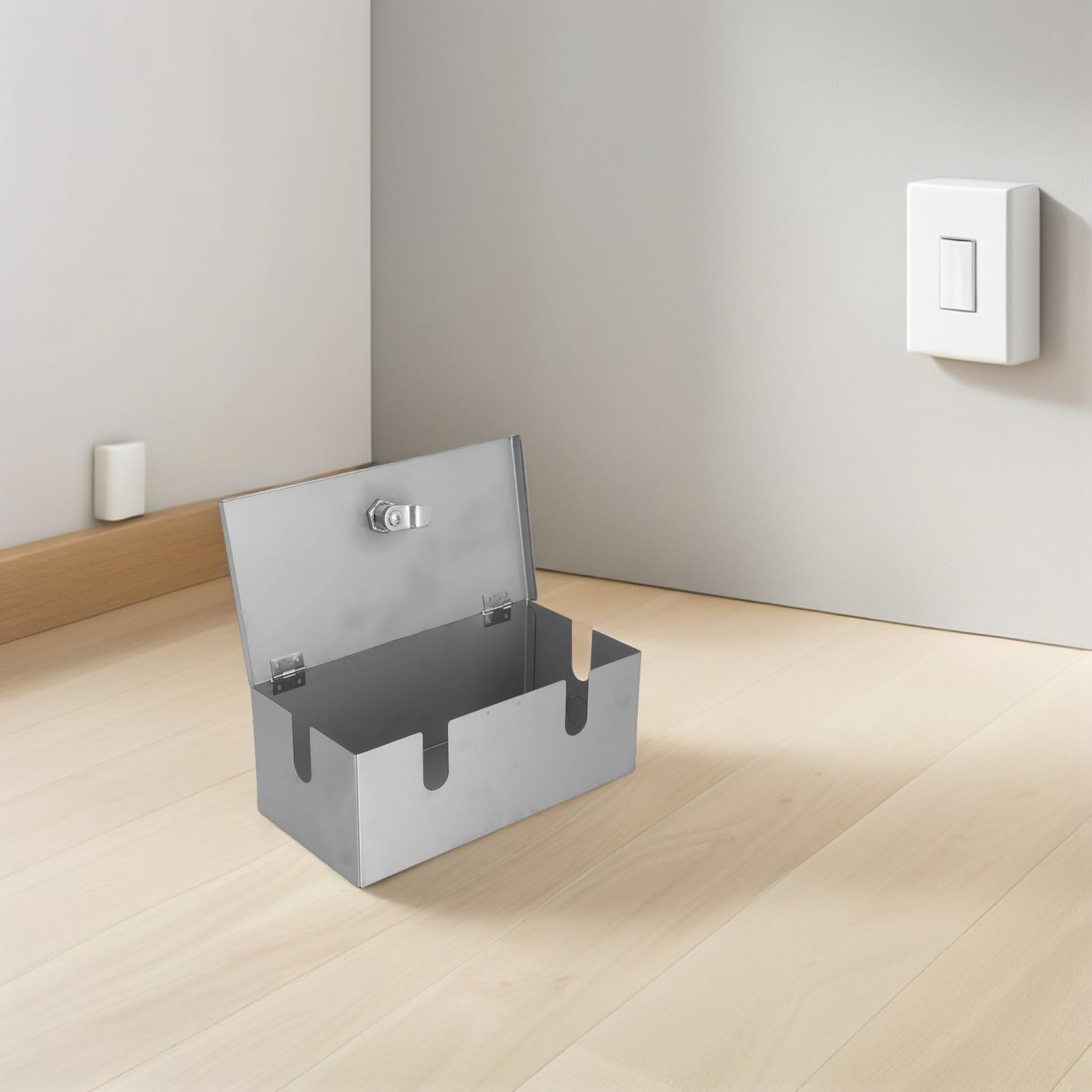 HOMSFOU Caja Protectora de Enchufe Eléctrico Exterior de Acero Inoxidable Grande Resistente al Agua Tapa de Bloqueo Segura para Tomacorrientes en Exteriores y Uso en Oficinas