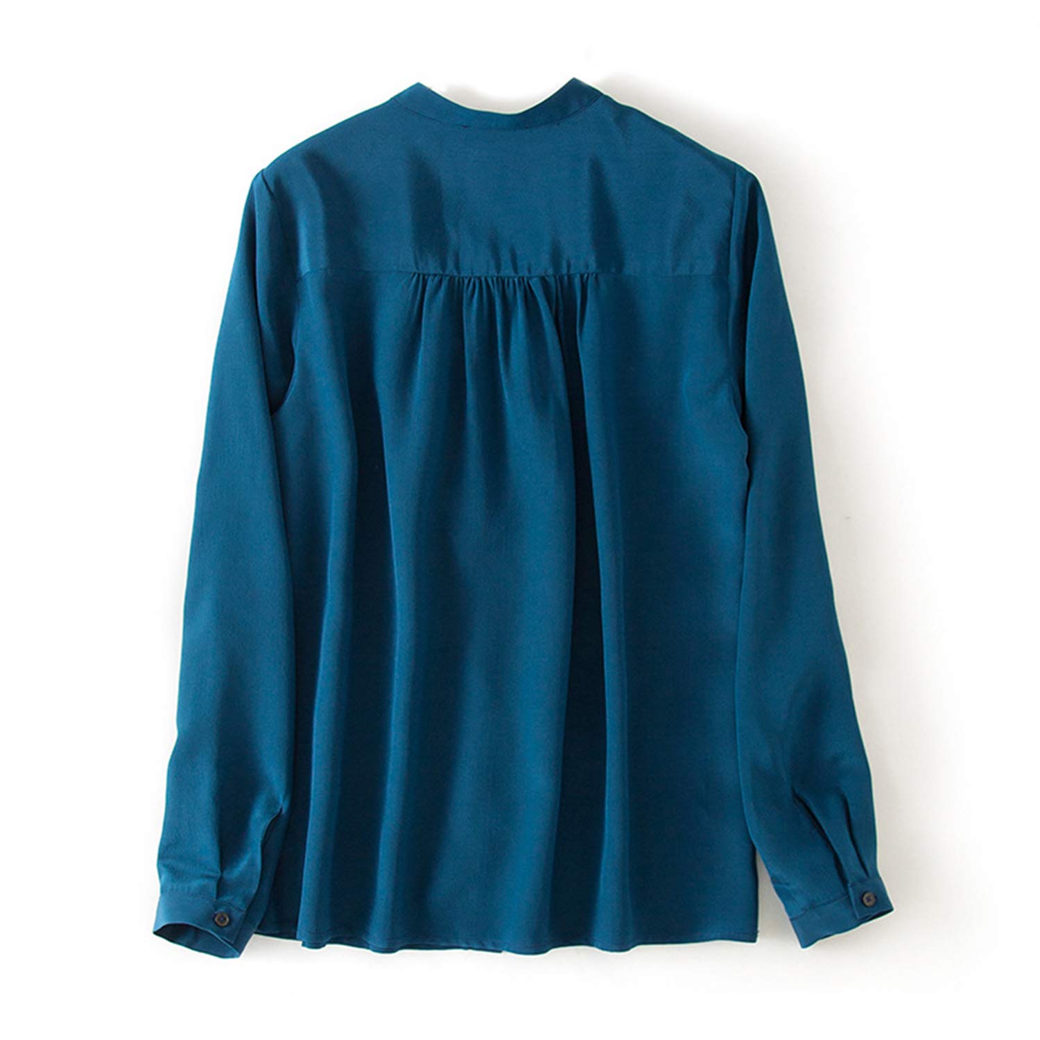 Elegante Camicia da Donna in Seta Blu, Top Primavera A Balze Vintage, Blusa da Ufficio Donna Fashion