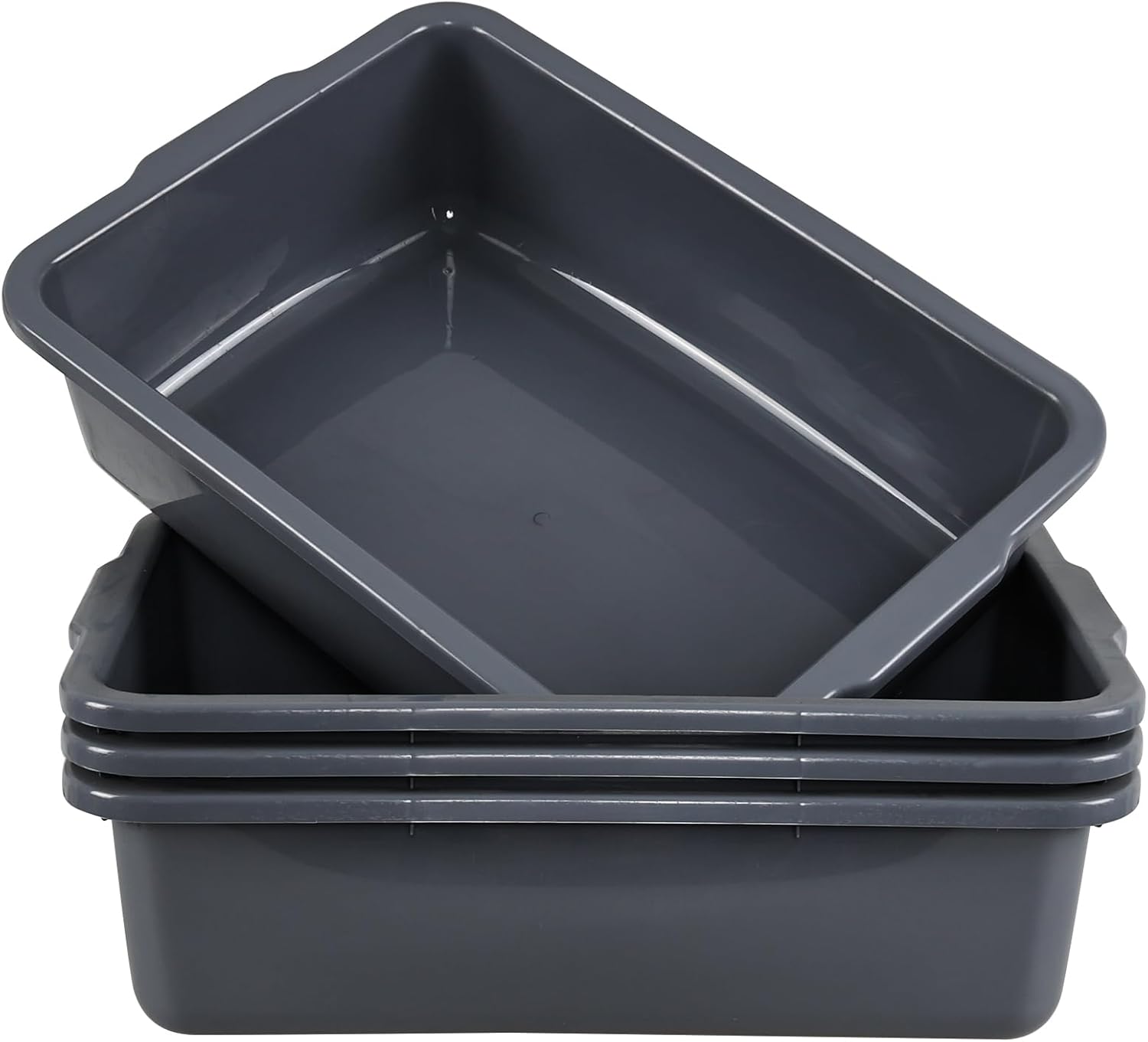 4-Pack 32 L Plastic Dish Tub, Large Utility Bus Box, Restaurant Dish Bin, Gray