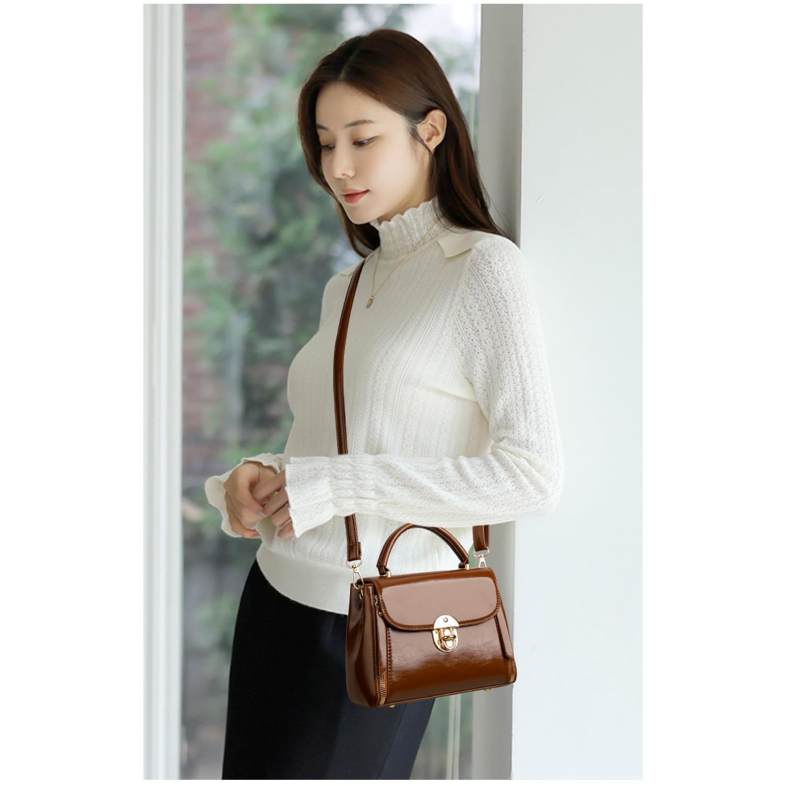 Borsa Elegante con Chiusura da Donna A Tracolla Versatile E Raffinata-Marrone