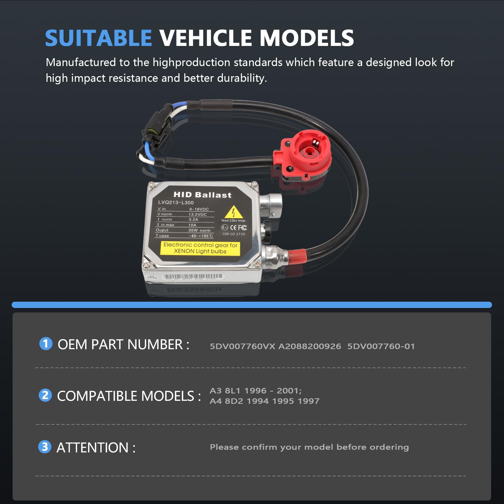 Xenon Ballast Scheinwerfer Vorschaltsteuergerät Steuergerät für A3 A4 E39 CLK (C208) Fabia I Passat B5 Polo (6N2) 5DV007760