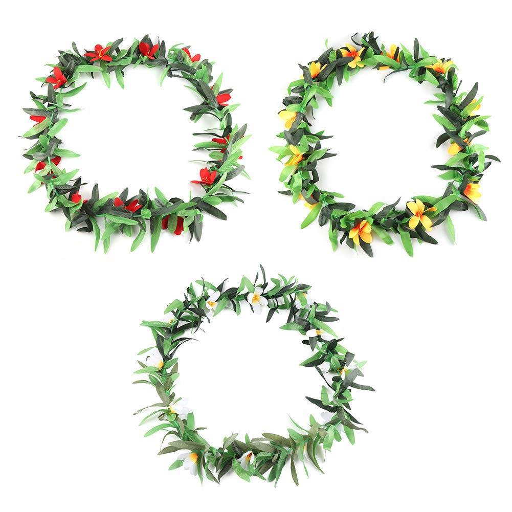 Zerodis Hawaii Artificial Leaves Wreath Garland Beach Party Favors Leis Flowers Decoration Girls Necklace Assorted Color 3Pcs