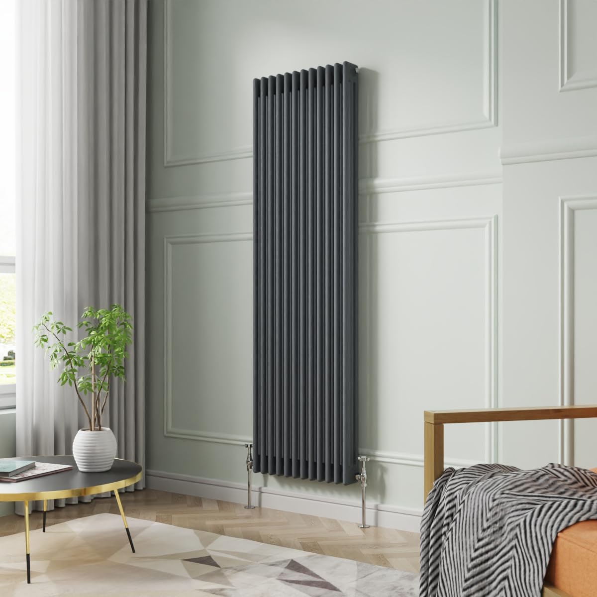 Nrg Anthracite 1800 X 560Mm Vertical Cast Iron Radiator Triple Panel