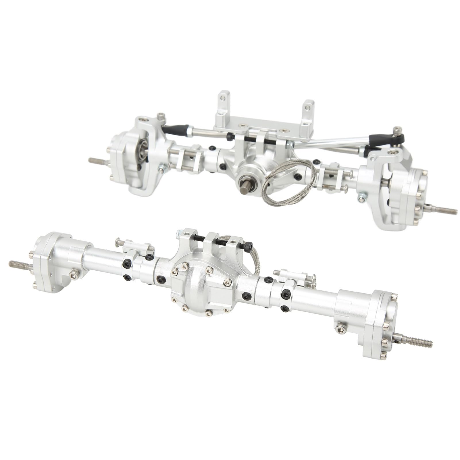 Tnfeeon Zestaw Przednich Tylnych Osi Pojazdu RC, Aluminiowy Zestaw Osi Portalowych z blokadą Mechanizmu Różnicowego dla Axial SCX10 III 90047 1/10 Wydajność Samochodu Terenowego (SILVER)