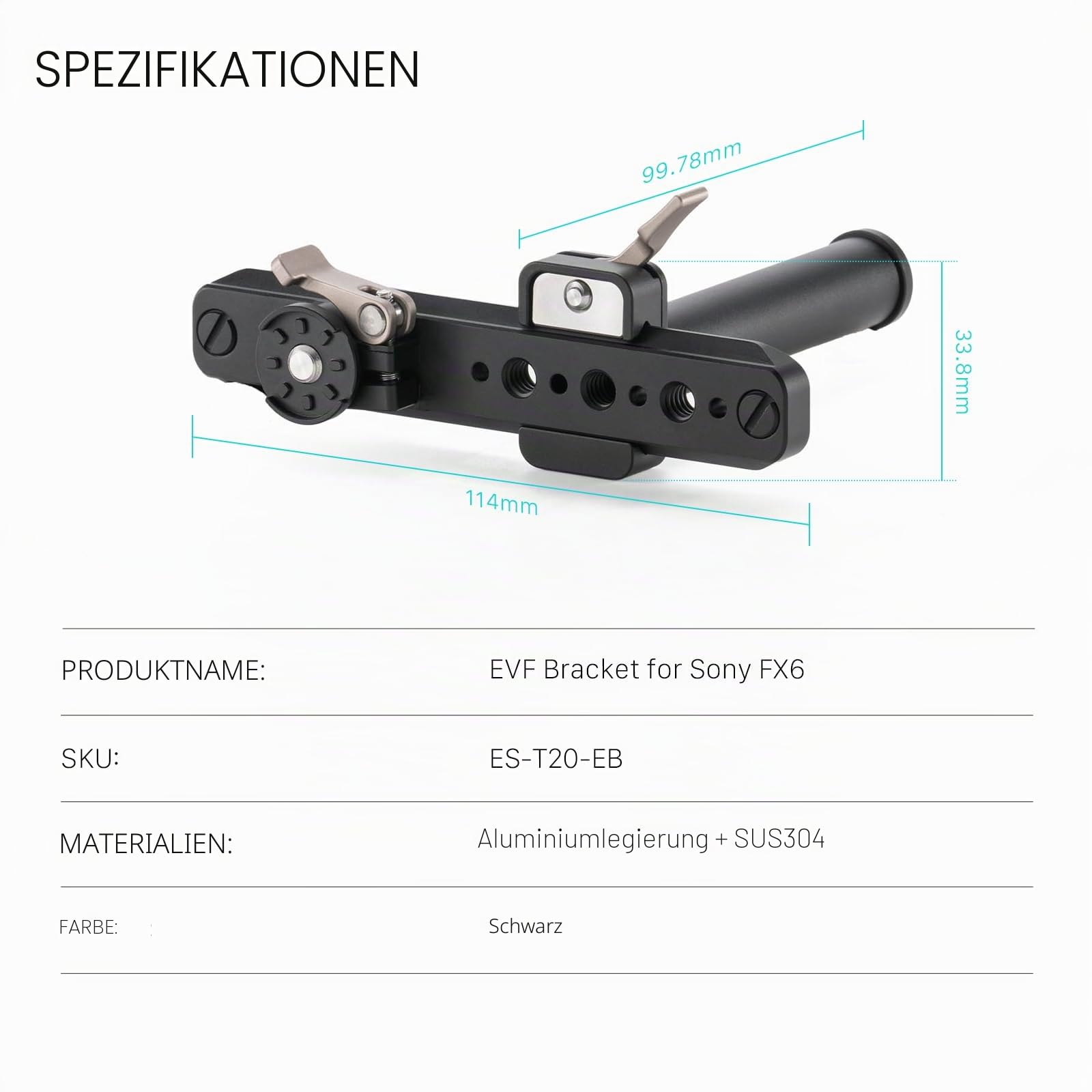 Tilta EVF Halterung Kompatibel mit Sony FX6 LCD Monitor und Sucherokular, mit NATO Schiene ES-T20-EB