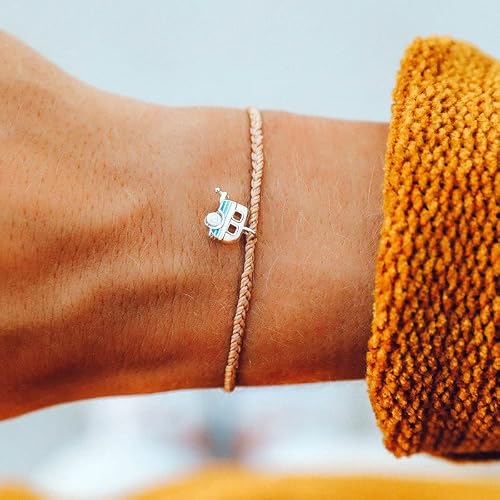 Pura Vida Silver On The Road Bracelet - 100% Waterproof, Adjustable Band - Brand Charm, Café De Leche #TOP1