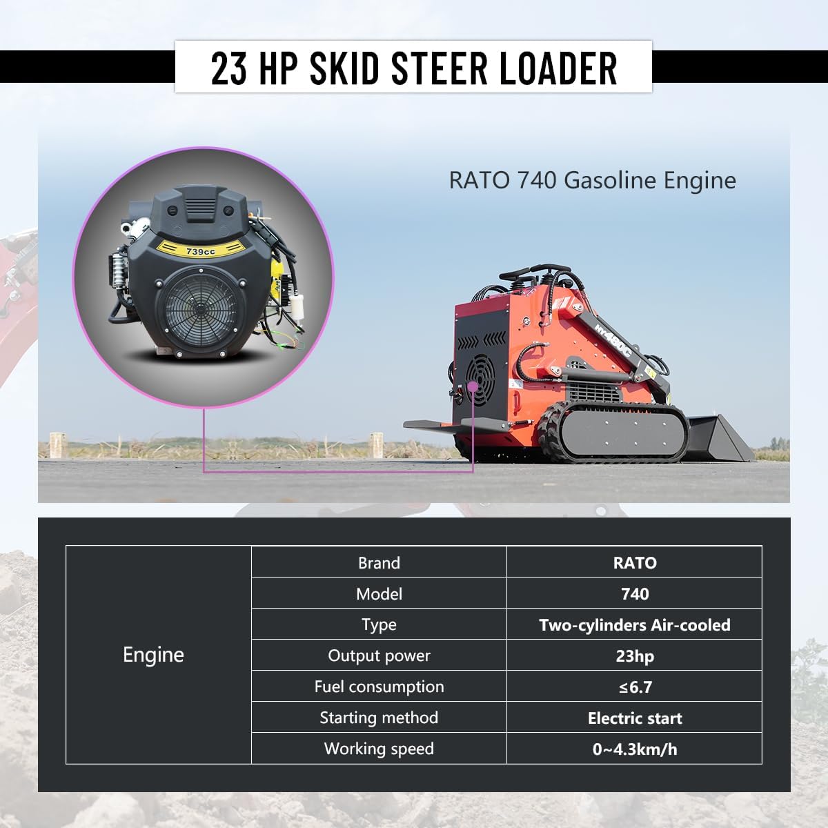 HY480C FREE SHIP/unloading Mini Skid Steer Loader 23HP EPA Engine With 4-IN-1 BUCKET