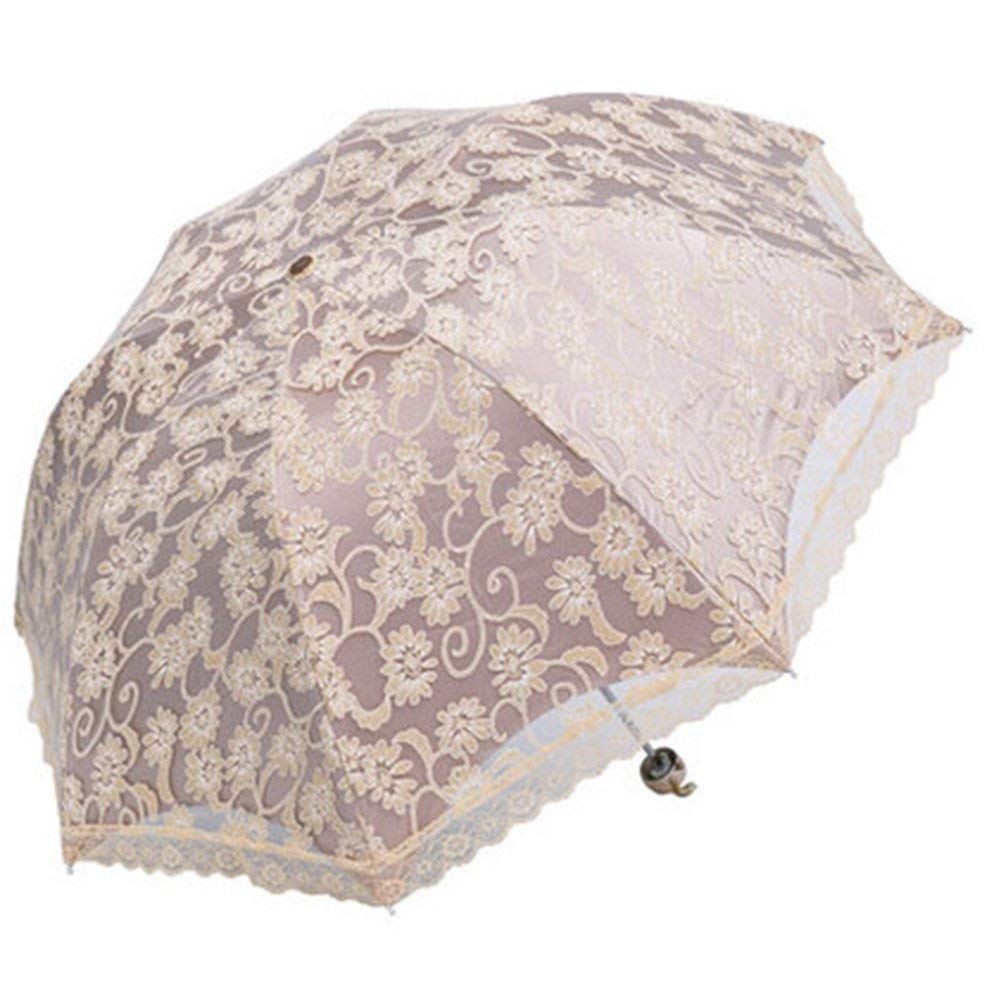 Lelestar Compact Lace Wedding Parasol Folding Travel Sun Umbrella UV Block (Apricot)