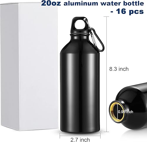 Vista 9 de CHENGU Paquete de 16 botellas de agua de aluminio de 20 onzas, botellas de agua reutilizables en blanco, botellas de aluminio ligeras para gimnasio