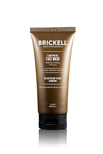 Brickell Gel clarificador facial para hombres, natural y orgánico, rico en espuma, limpiador facial diario formulado con geranio, coco y aloe (3.4