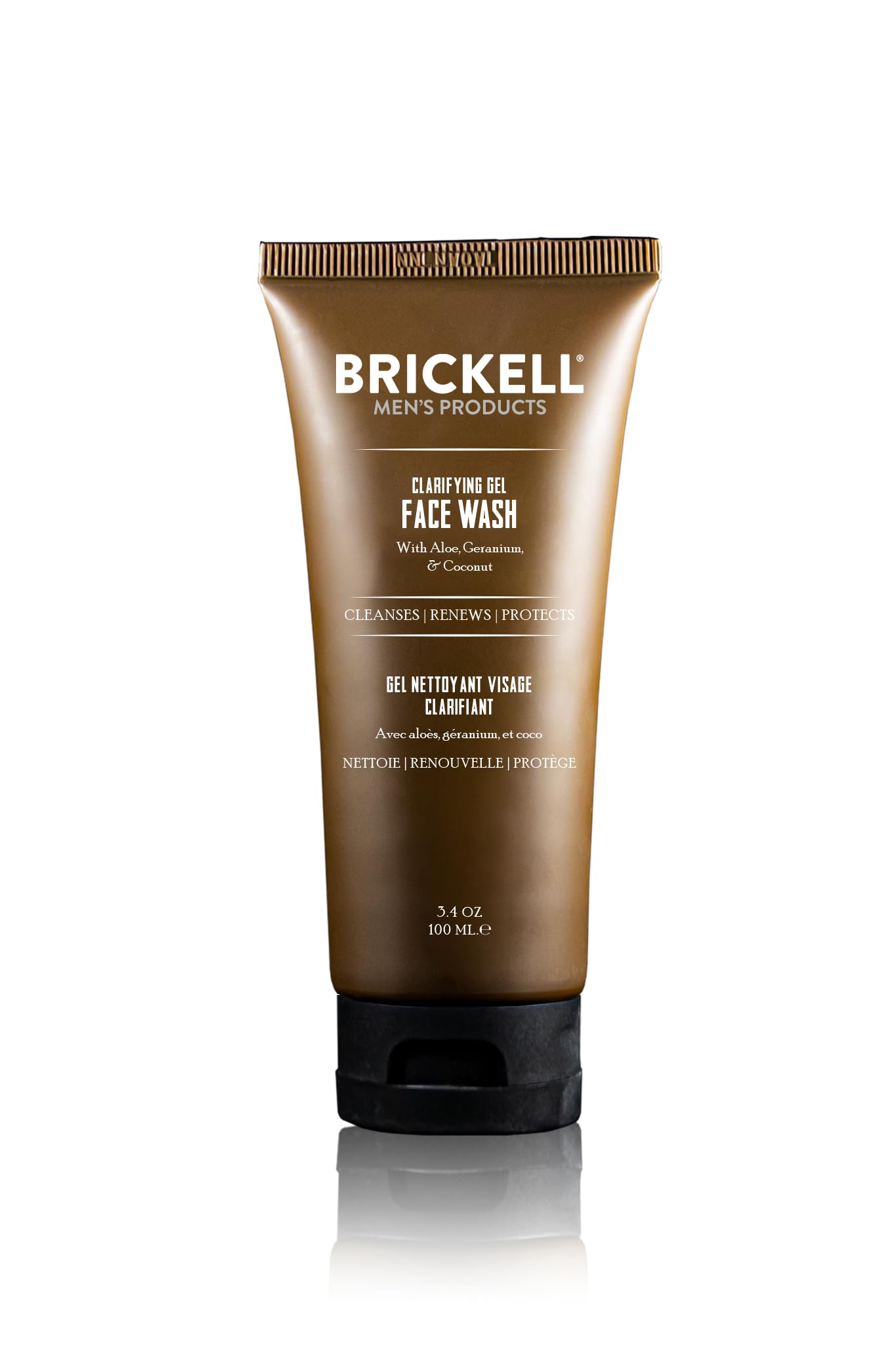 Brickell Men's Clarifying Gel Face Wash for Men, Rich Foaming Daily Facial Cleanser Formulated With Aloe, Geranium and Coconut, 3.4 Ounce