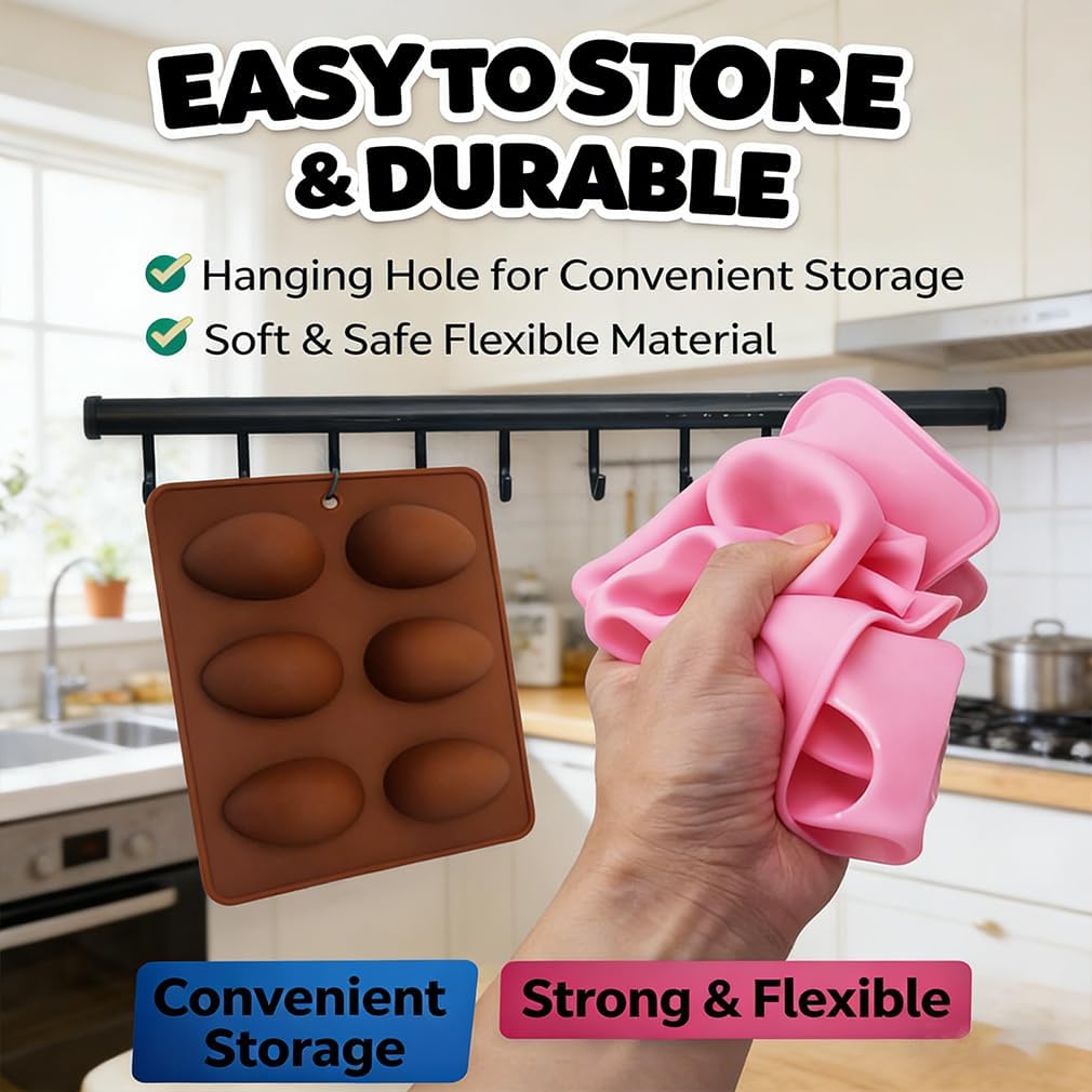 Easter Egg Silicone Mold for Baking, 5 Colors, 8 Non-stick, Silicone Egg Shaped Molds, DIY Baking Supplies Tools Set for Cake, Jello, Ice Cream, Dessert (all)