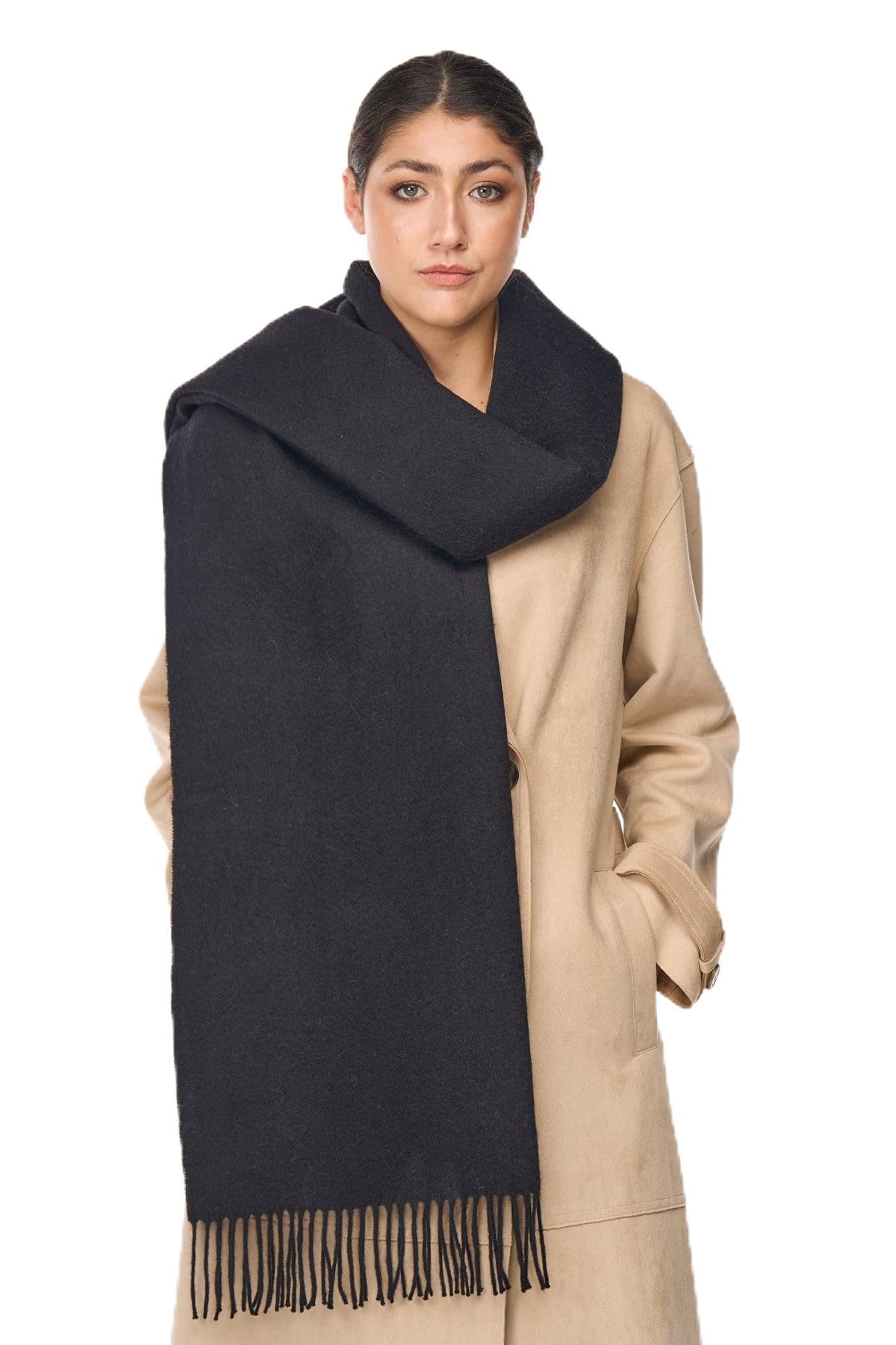 Edinburgh Cashmere Unisex Black Plain Scarf Oversized Wrap 100% Pure Lambswool