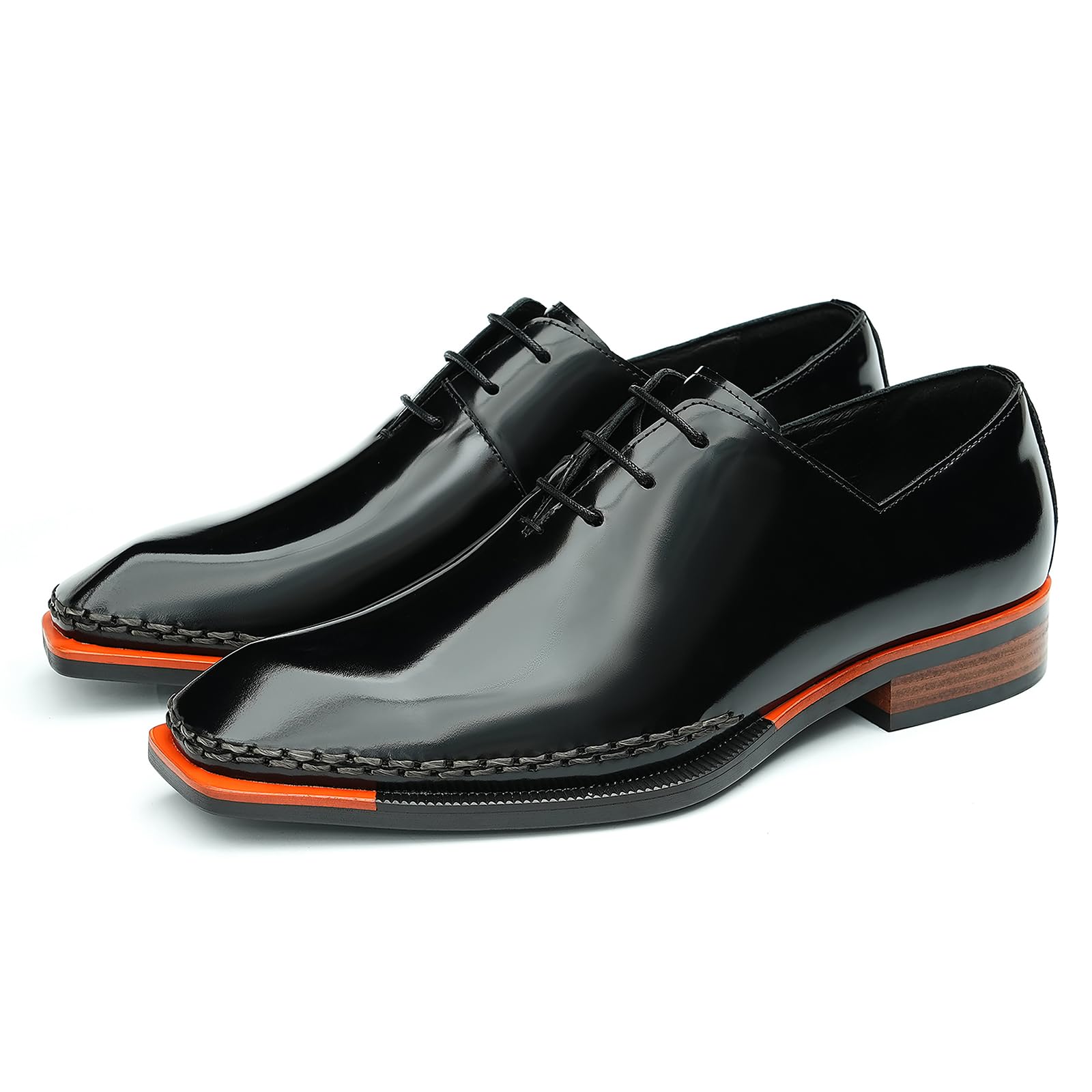 Oxfords Pulidos Hechos a Mano para Hombre Zapatos con Cordones Cuero Genuino Punta Cuadrada Zapatos de Vestir Formales Negocios
