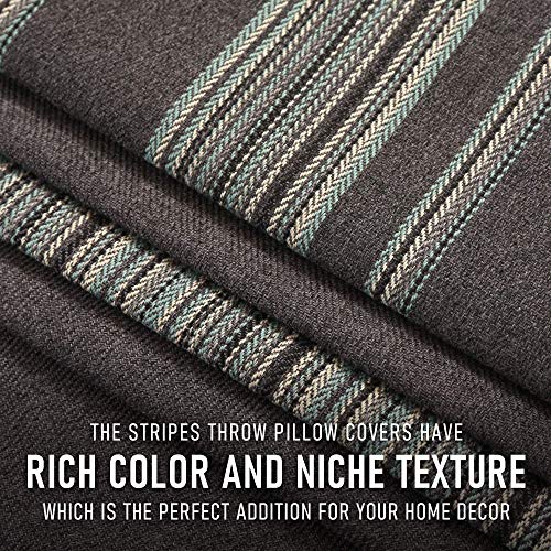 HPUK Set of 4 Decorative Pillow Cover | Stripe and Solid Cushion Cases for Couch, Sofa, Bedroom, Living Room, Bedroom Holiday Decor, 18"x18", Grey