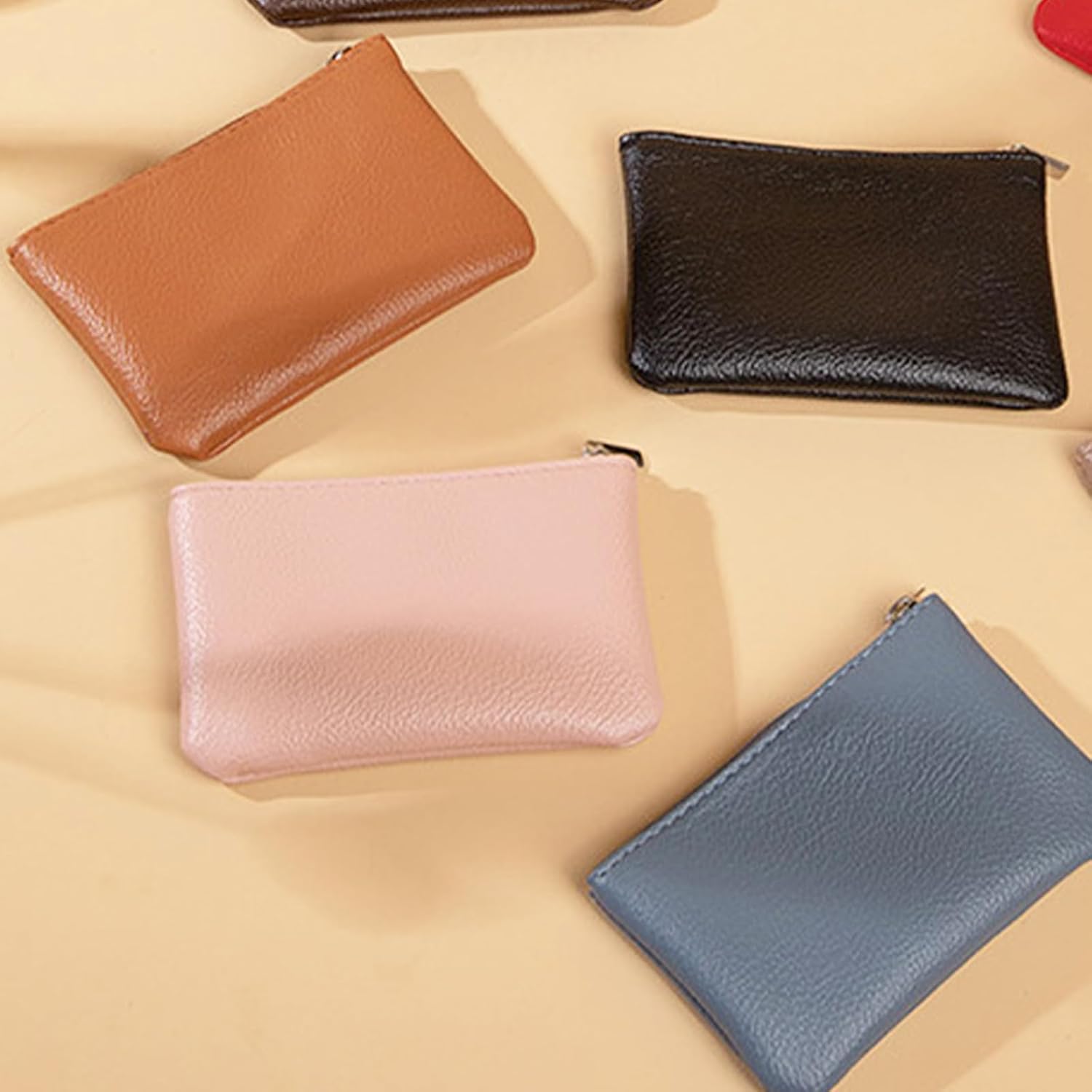 6 Pack Leather Zipper Coin Purse, Small Pouch Change Purse Coin Bag, Portable Change Wallet Coin Pouch with Zipper Mini Coin Pocket Pouch Change Holder for Men Women