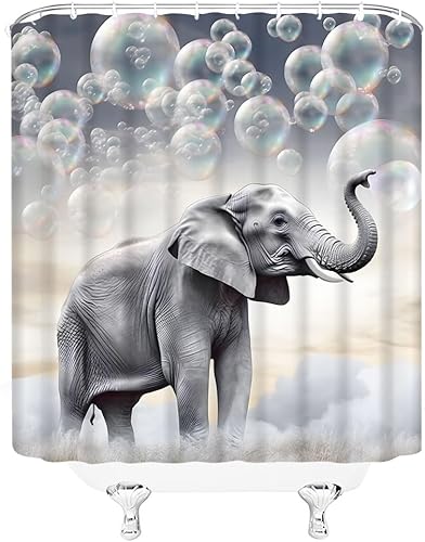 Miniatura 3 de BCNEW Cortina de ducha floral de elefante, vida silvestre, granja, campestre, rural, flores rosas, hojas verdes, cortina de baño de animales, 70 x