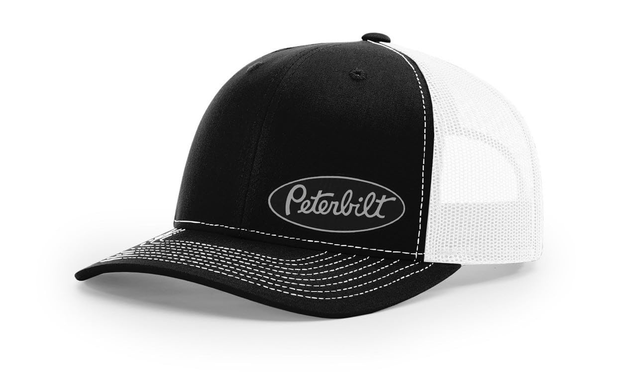 Peterbilt Truck Color Logo Side Panel Laser Engraved Leather Patch Richardson 112 Snapback Trucker Hat Cap