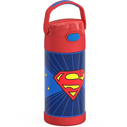 THERMOS FUNTAINER Water Bottle with Straw - 12 Ounce - Kids Stainless Steel Vacuum Insulated Water Bottle with Lid, Superman 4