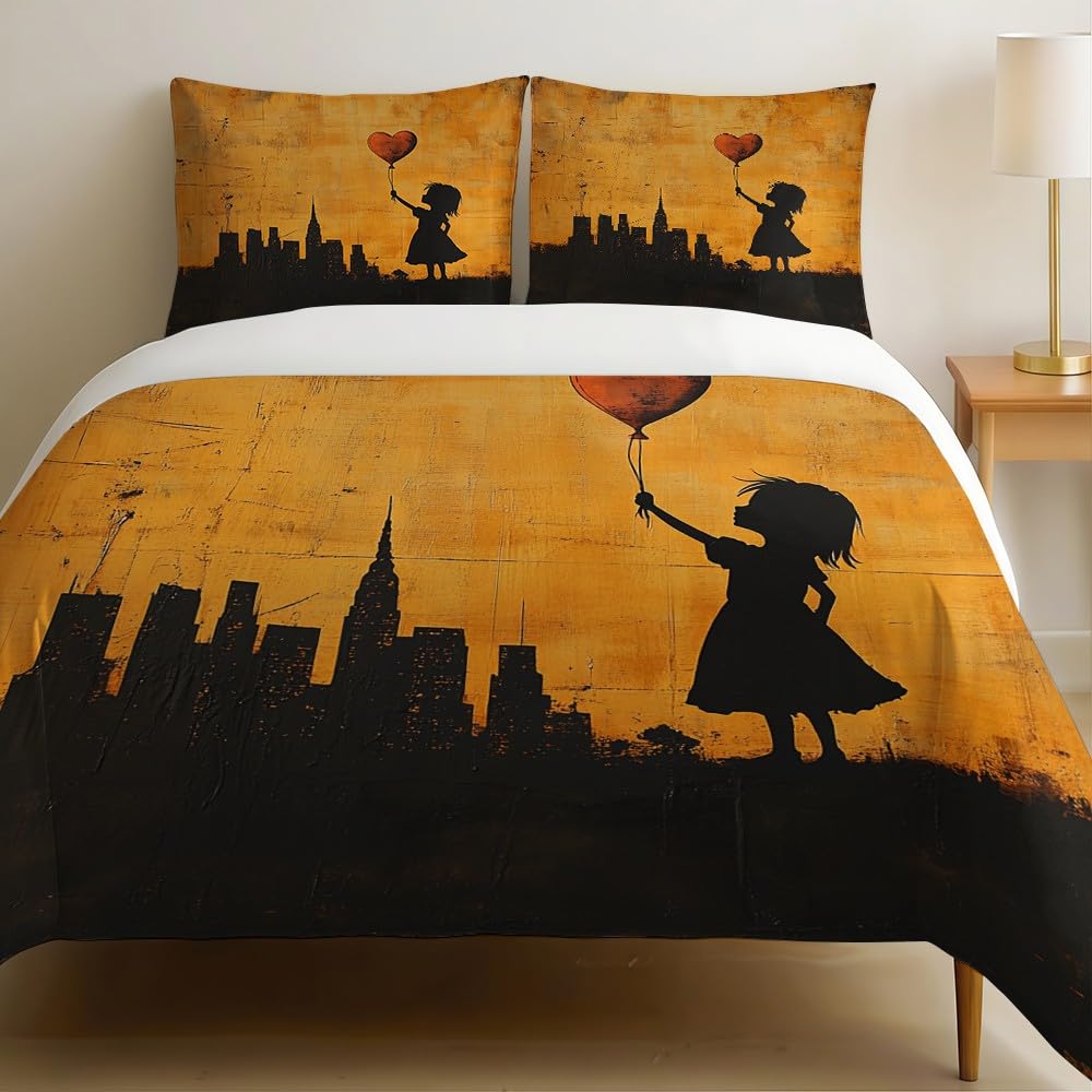 Housse de couette 200 x 200 ballons cœur et filles pour créer une chambre pleine de joie