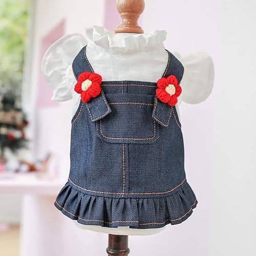 Miniatura 6 de Vestido de princesa floral para perro, lindos vestidos de mezclilla de encaje con volantes, ropa de verano para cachorros, ropa ligera y